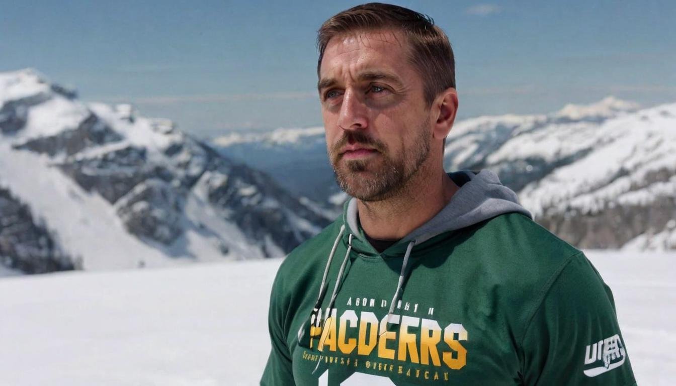 ,,Staring Closeup of aaronrodgers person with skully artstyle person , atop a snowy mountain peak, her breath visible in the crisp air, the camera zooms out to reveal the vast landscape, encapsulating the grandeur of solitude.   <lora:Aaron Rodgers SDXL - Trigger is aaronrodgers person:1> <lora:2024-03-15 - Skully Artstyle - 1e-5 - 27img - b2-step00001000:1>