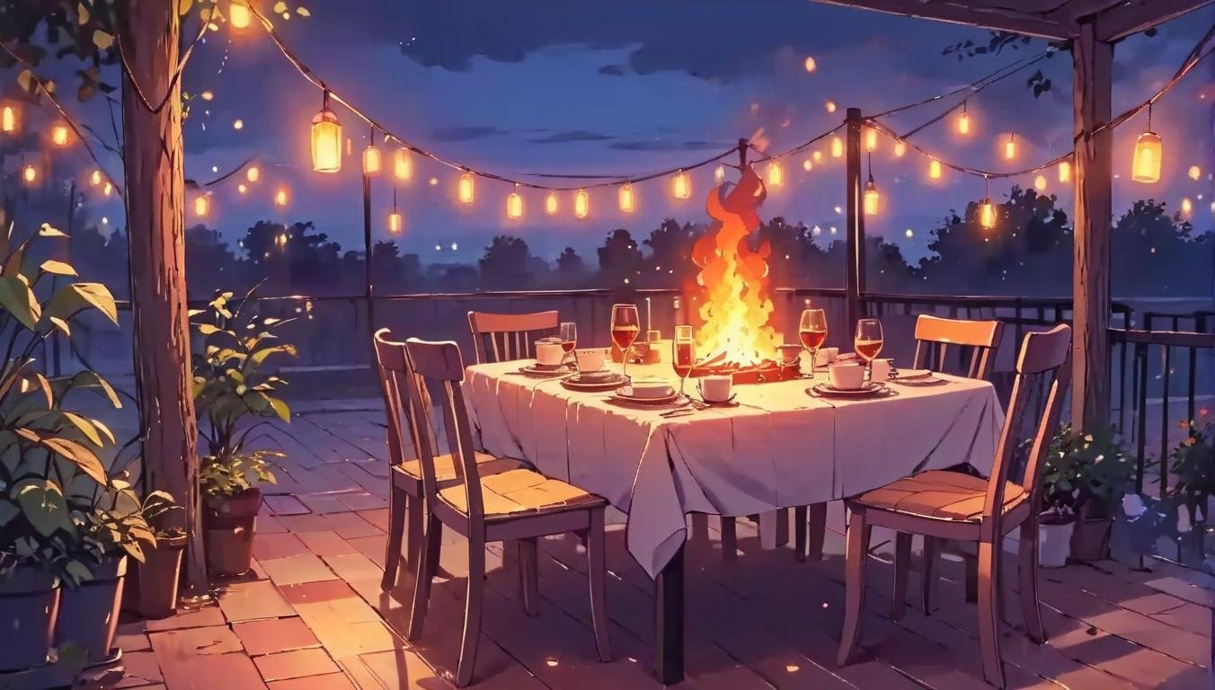 Dreamyvibes artstyle, Candles for a dinner left alone starts a fire on a tablecloth on the (patio of a fancy restaurant in a plaza in France.:1.2) <lora:Dreamyvibes artstyle SDXL - Trigger with dreamyvibes artstyle:1.3>