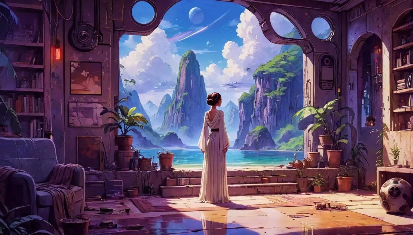 Dreamyvibes artstyle, a scene from the movie Star Wars featuring princess leia <lora:Dreamyvibes artstyle SDXL - Trigger with dreamyvibes artstyle:1>