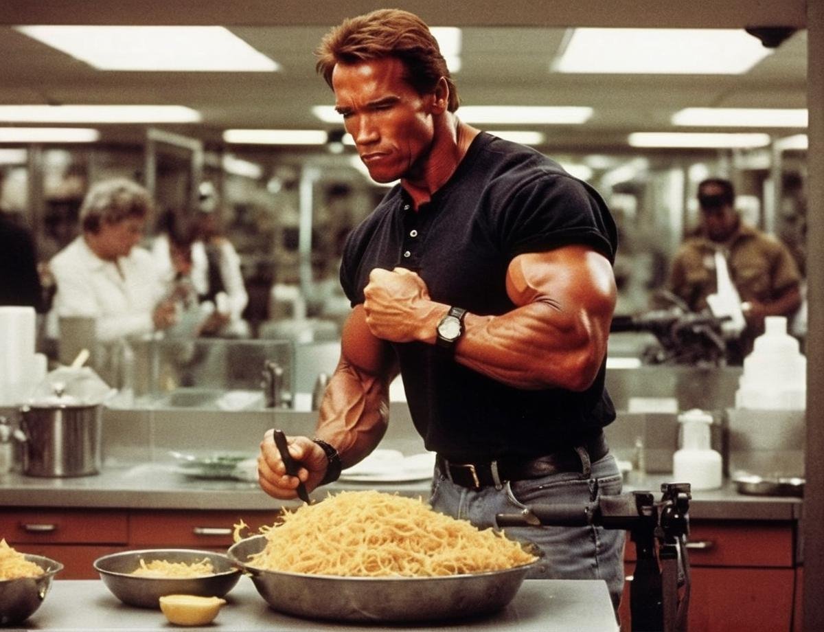 <lora:Arnold Schwarzenegger 90s - (Trigger is Arnold Person):1> arnold person smashing a Food Processorin a fit of massive rage. World Wide Web (WWW)