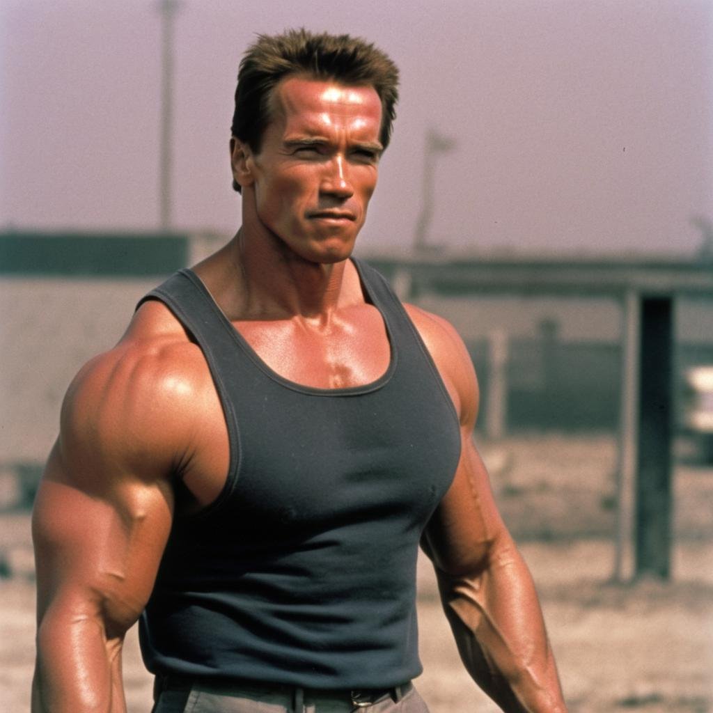 arnold person in a movie filmed on location at Outdoor track. BREAK A possessed Bbq Grill harasses him. Dark magic and Fun . BREAK ChillTime, intricate cinematography, high quality award winning movie footage. High Key Light <lora:Arnold Schwarzenegger 90s - (Trigger is Arnold Person):1>