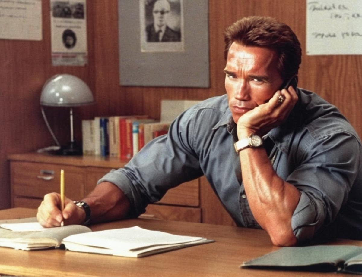 <lora:Arnold Schwarzenegger 90s - (Trigger is Arnold Person):1> arnold person working as a substitute teacher at a high school in Phoenix. Principal's office
