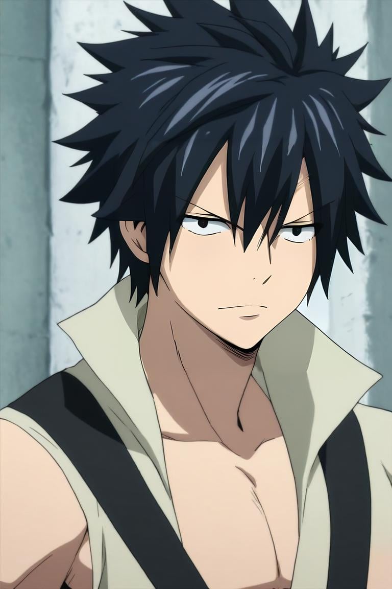 score_9, score_8_up, score_7_up, source_anime, semi-realistic, looking at viewer, , , 1boy, solo, male focus, <lora:gray_fullbuster_pony:0.88>, gray_fullbuster, black hair, black eyes, spiked hair, , , , , <lora:sdxl_lightning_8step_lora:1>