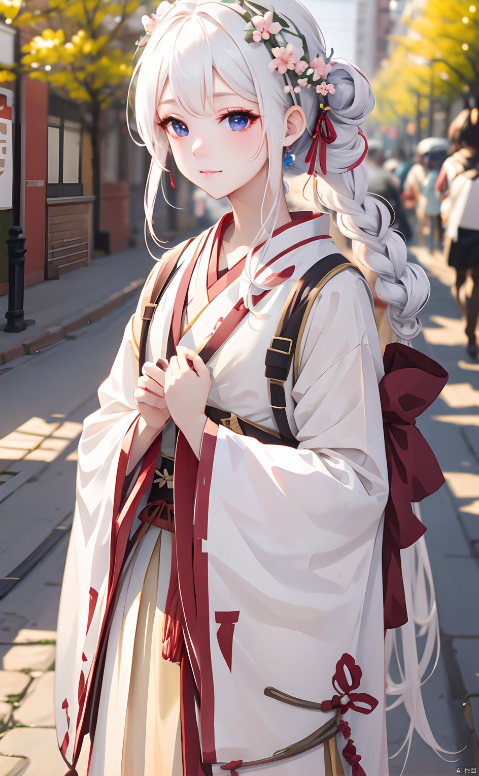 masterpiece,8k,best quality,1girl,solo,(depth of field),hanfu,white hair,sakura