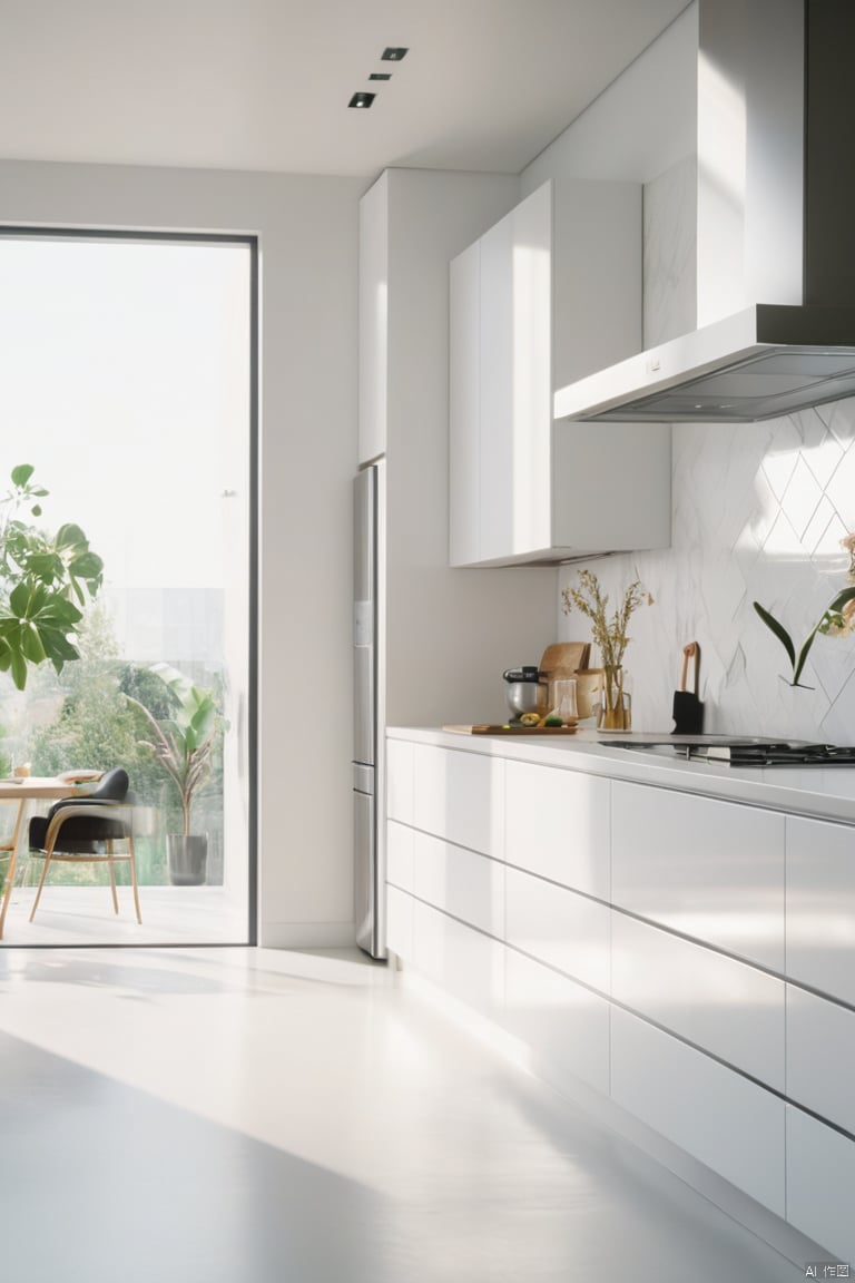  award winning interior photo,photograph,ultra photorealistic,photorealism,film still of inside a modern white spacious kitchen,smooth shading,daylight,bright colors,hyper realistic,modern,surreal,lights,minimalistic studio architecture,behance,halation,bloom,dramatic atmosphere,rule of thirds,8k uhd,dslr,high quality,film grain,Fuji Superia X-TRA 400, 