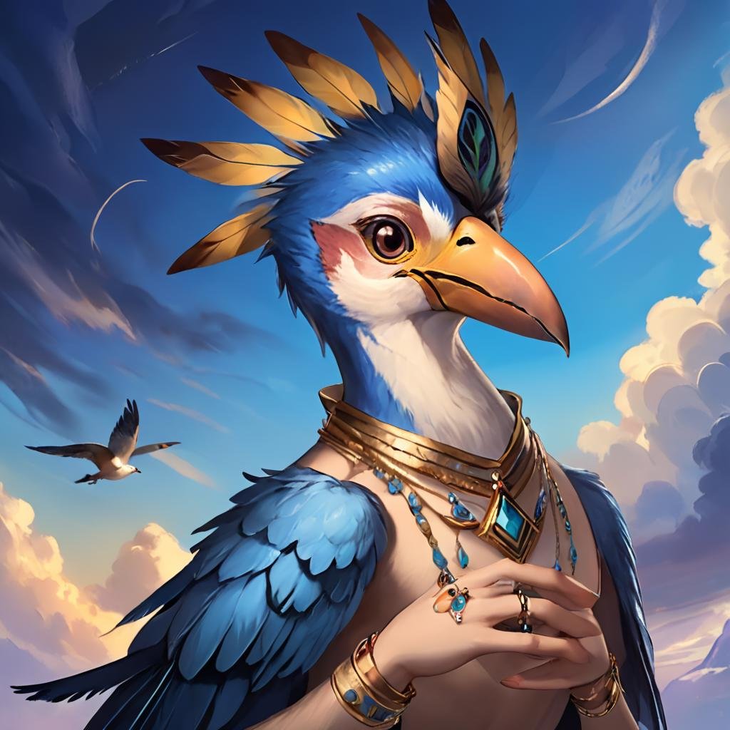 masterpiece,8k,16k,32k,absurd resolution,,high resolution,no pixels,beautiful detailed sky backround,Avian race,solo,looking at viewer,jewelry,no humans,bird,border,ring,feathers,animal focus,beak, <lora:Stellaris_Avatar_Portriats_XL8:0.6>