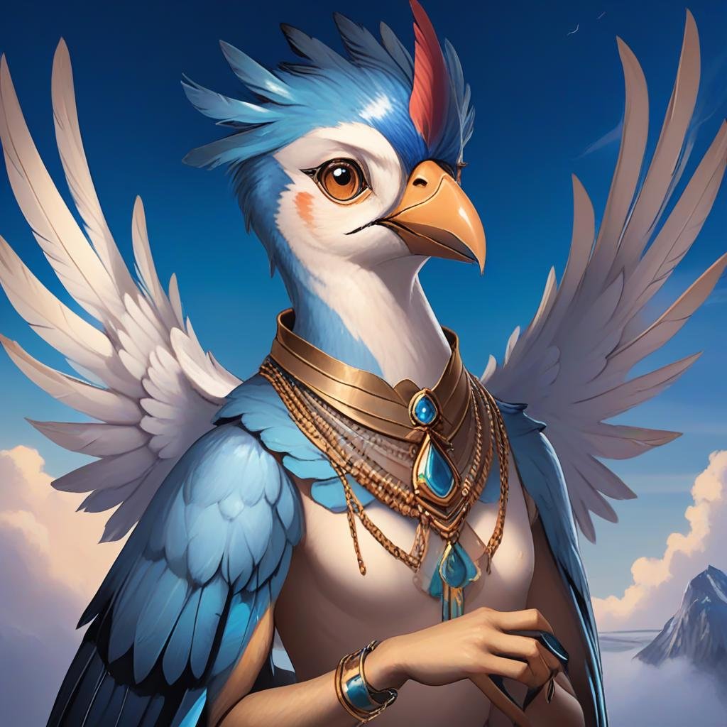 masterpiece,8k,16k,32k,absurd resolution,,high resolution,no pixels,beautiful detailed sky backround,Avian race,solo,looking at viewer,jewelry,no humans,bird,border,ring,feathers,animal focus,beak,no human hands, <lora:Stellaris_Avatar_Portriats_XL8:0.6>