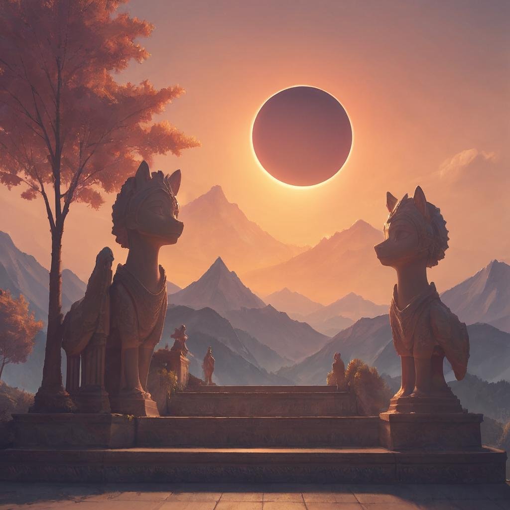 score_9, score_8_up, score_7_up,eclipse,standing,outdoors,sky,tree,moon,scenery,sunset,stairs,mountain,sun,statue,digital art, <lora:EclipsePony:0.4> <lora:add-detail-xl:0.8>