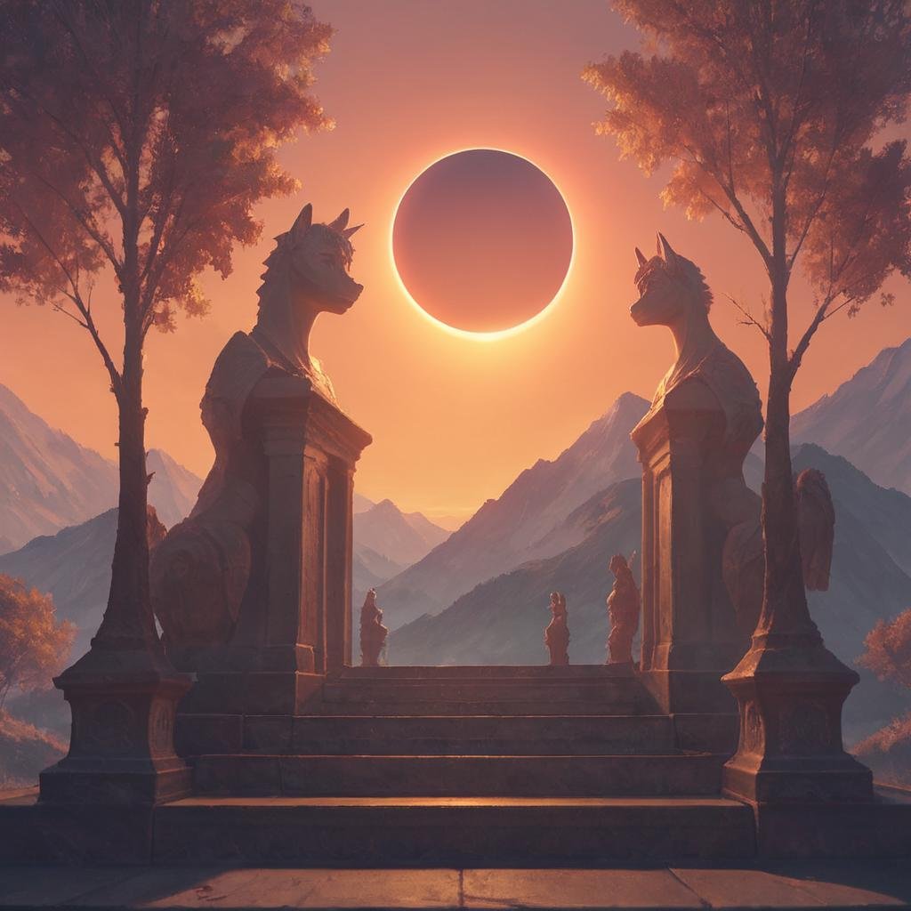 score_9, score_8_up, score_7_up,eclipse,standing,outdoors,sky,tree,moon,scenery,sunset,stairs,mountain,sun,statue,digital art, <lora:EclipsePony:0.4> <lora:add-detail-xl:0.8>