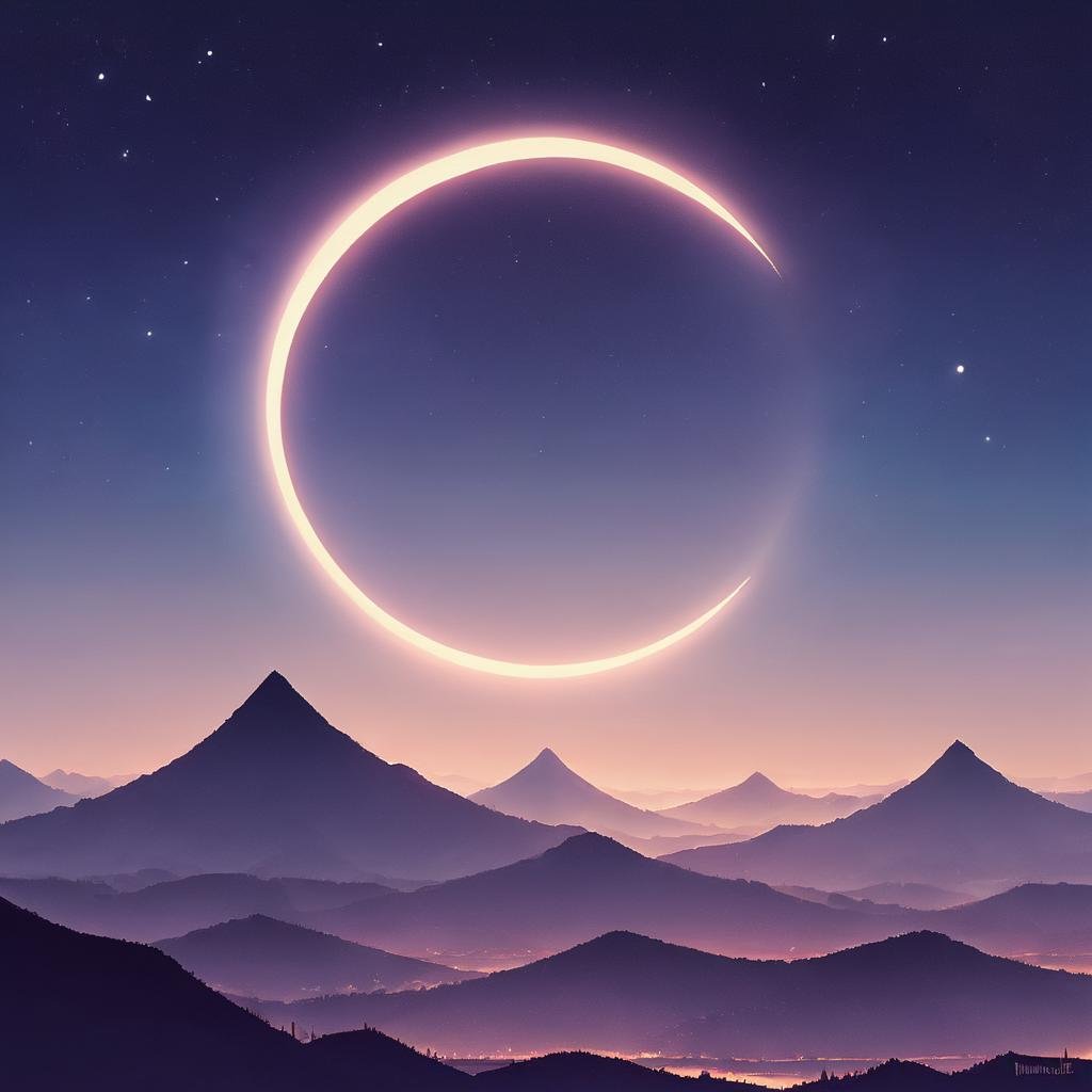 score_9, score_8_up, score_7_up,eclipse,outdoors,sky,no humans,night,moon,star (sky),night sky,scenery,full moon,starry sky,mountain,silhouette,crescent moon,landscape,mountainous horizon,hill ,  <lora:EclipsePony:0.4>