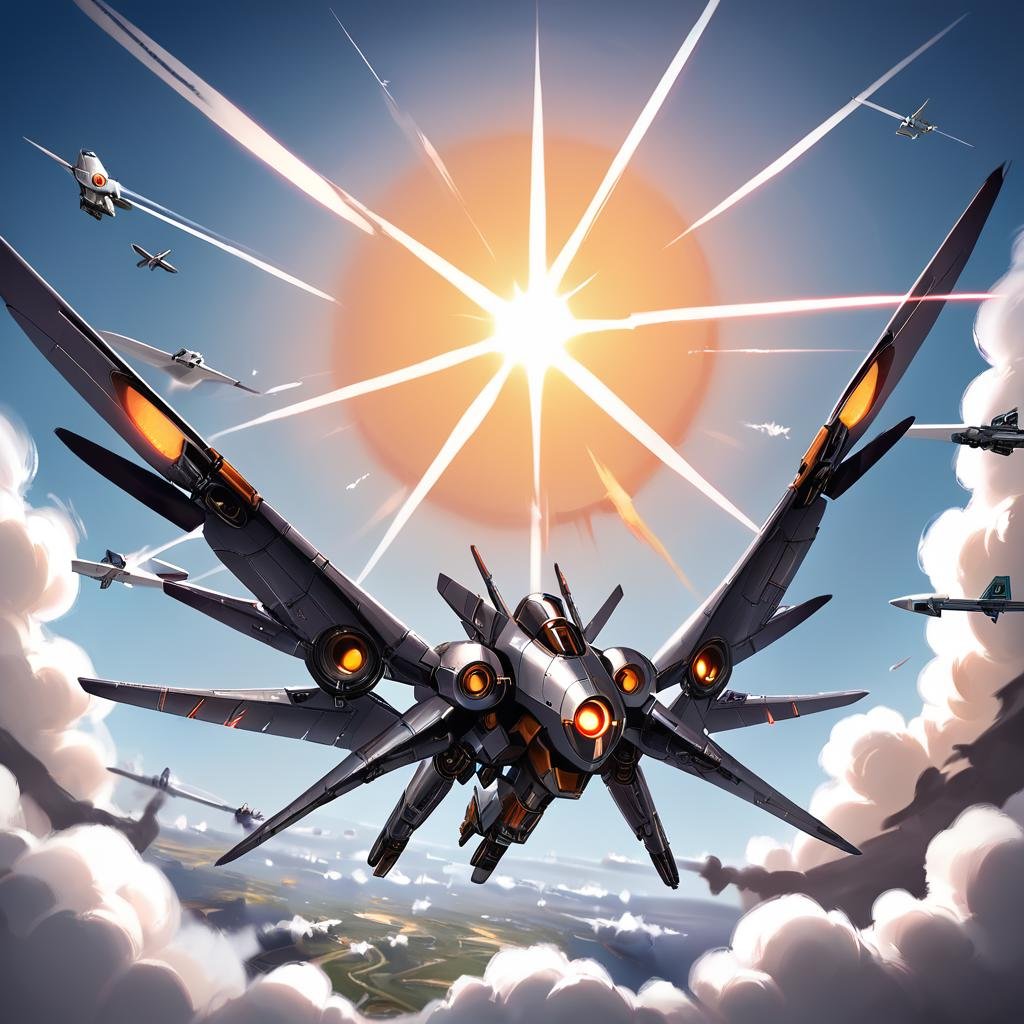 score_9, score_8_up, score_7_up,stellaris,machine,solo,wings,sky,day,cloud,no humans,robot,mecha,flying,science fiction,aircraft,airplane,explosion,contrail,thrusters,laser <lora:StellarisPony-000017:0.6>