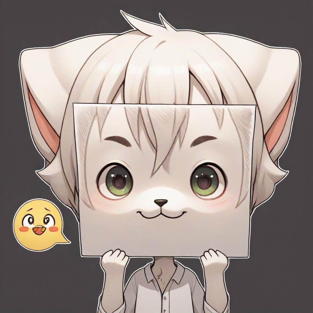 score_9, score_8_up, score_7_up, <lora:PaperLikeFacePony:0.8>PaperLikeFace,1boy,:3,white fur,furry,holding paper with emoji face,ears,big eyes,big pupils