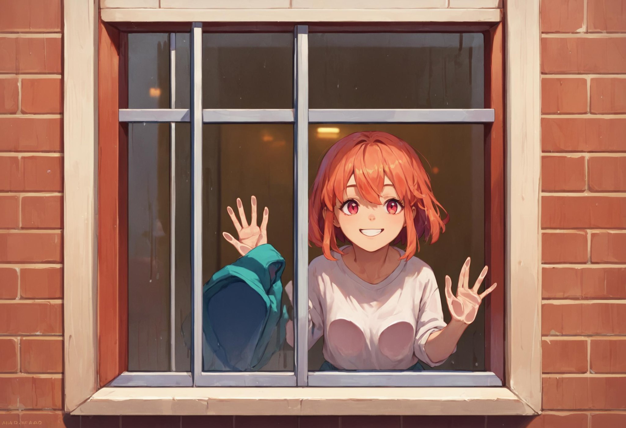 score_9_up score_8_up score_7_up, source_anime, 1girl, smile, from outside window, against glass<lora:from_outside_window_24re_pony_2_d4:1>