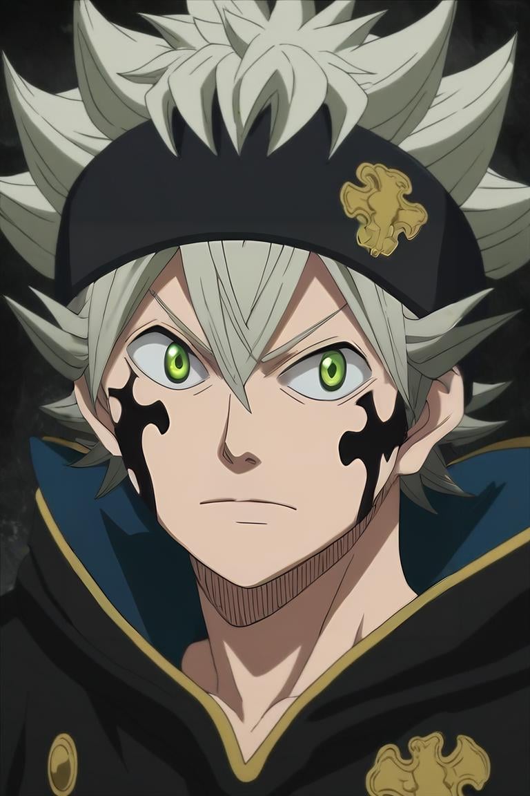 score_9, score_8_up, score_7_up, source_anime, (photorealistic:0.6), looking at viewer, upper body, , 1boy, solo, male focus, <lora:asta_black_clover_pony:0.94>, asta_black_clover, grey hair, green eyes, spiked hair, headband, facial mark, demon form, , , , plain, , <lora:sdxl_lightning_8step_lora:1>