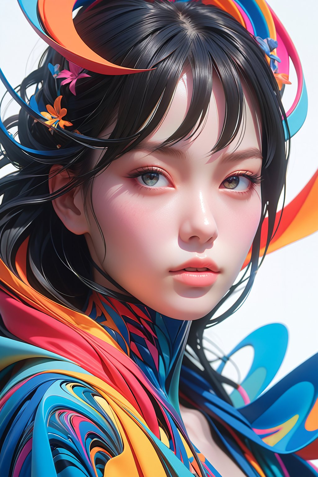 masterpiece,best quality,1girl,fractal art,realistic anime style,abstract art,colorful,highest detailed,