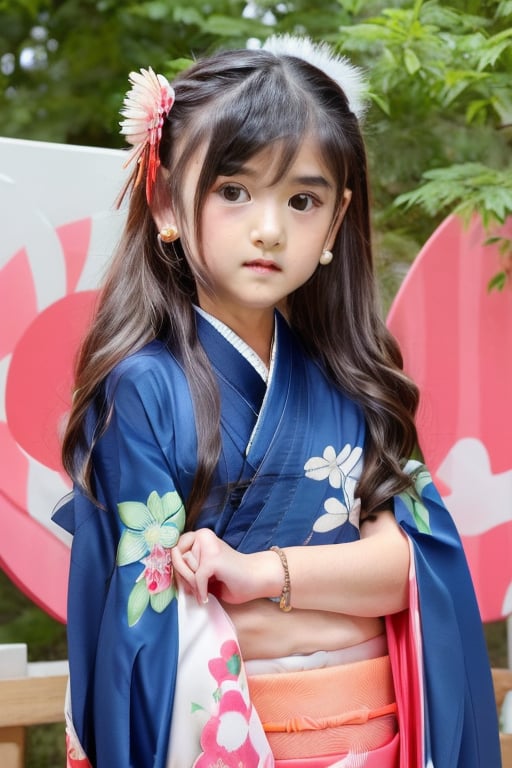 (((Sherman))),(((8yo))),(((kimono))),(long hair),1girl, solo, brown hair, black hair, navel, jewelry, earrings, black eyes,, lips,(((loli, (petite),realistic,infantilism,slim, model))),Sherman, 