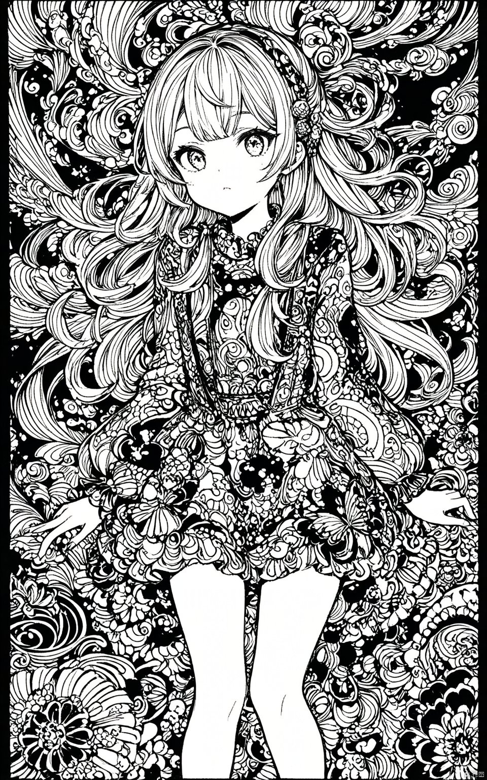  masterpiece,best quality, line art,line style,1girl,color chaos theme, loli