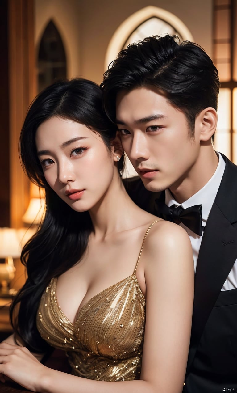  1boy and 1girl,Asian,exquisite facial features,handsome,pretty,affectionate, charming,Volumetric lighting,High-end fashion photoshoot,blurry,(masterpiece, realistic, best quality, highly detailed,Ultra High Resolution),jzns,plns,pjcouple,