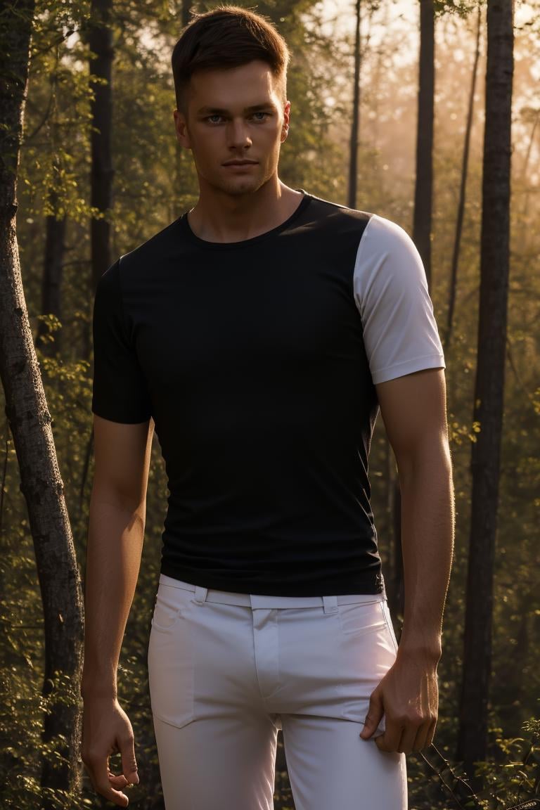 photo of person,  man,  male,  black shirt,  looking to viewer,  full body,  white pants,  serious,  on the forest,  sunset,  cinematic lighting,  detailed face,  detailed eyes,  masterpiece,  high_res,  perfect face,  ,  High detailed,<lora:EMS-302033-EMS:1.000000>