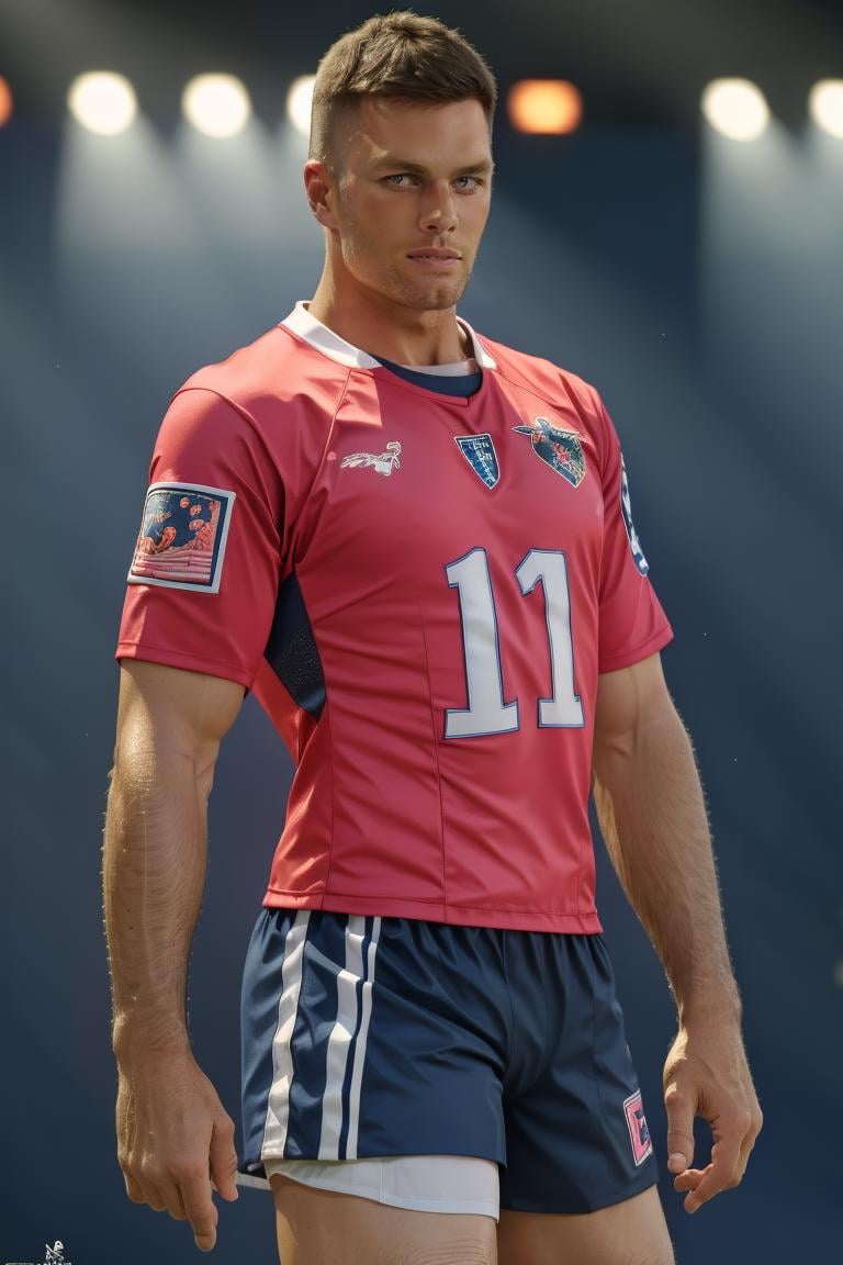 photo of person,  man,  serious, ((soccer jersey,  soccer shorts)),  athletic body,  pink shorts,  looking to viewer,  ((muscular:1.4)), hairy legs,  smirk, ,  cinematic lighting,  detailed face,  detailed eyes,  masterpiece,  high_res,  ((cowboy shot )),  perfect face,  at the nightclub,  mattrh,<lora:EMS-302033-EMS:1.000000>