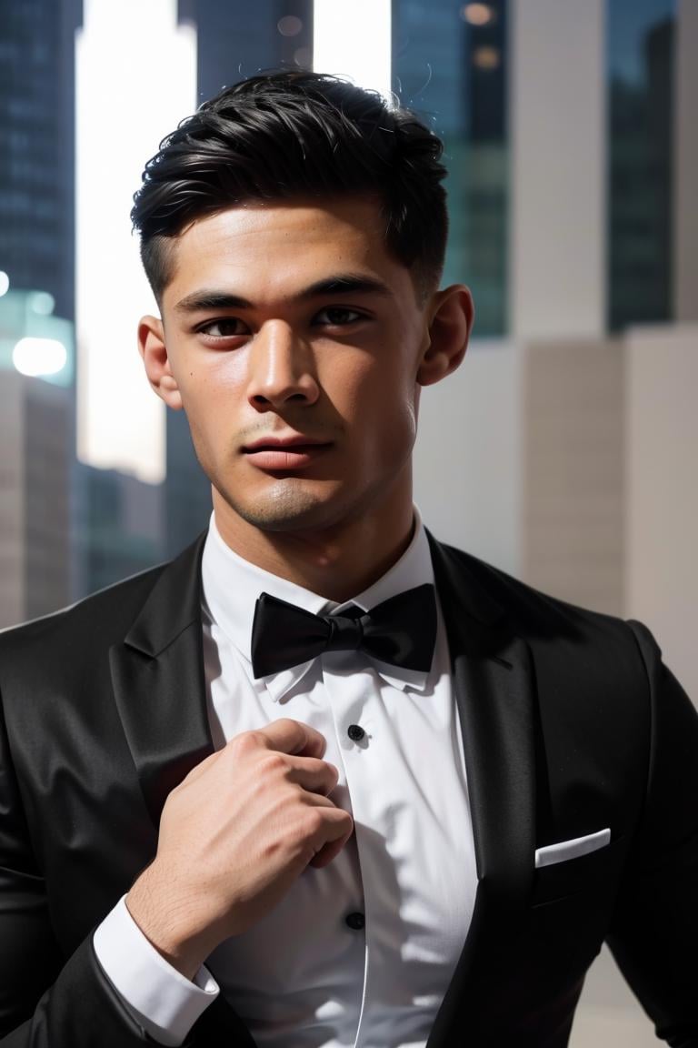 (masterpiece, best quality:1.2), man, serious, beard, solo ,smirk:1.3, muscular, 1guy, (depth of field:1.1), , photo of person, black tie, suit, dress shirt, bowtie, (((medium shot))), hands on pocket, at the city, night, masterpiece, highness, perfect face, perfect picture, detailed eyes, sharp focus, muscular,High detailed view,<lora:EMS-289592-EMS:1.000000>