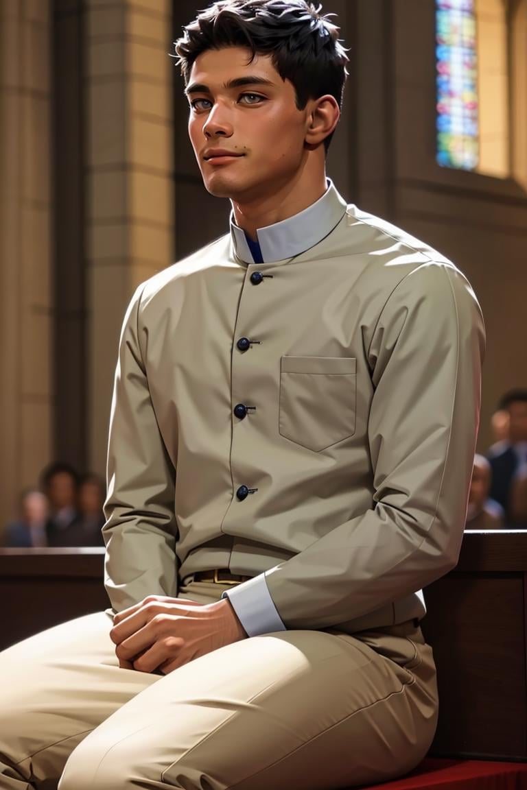 (masterpiece, best quality:1.2), man, smirk, (depth of field:1.1), photo of person, brown eyes, priest clothes, (medium shot), sitting, at the church, masterpiece, highness, perfect face, perfect picture, detailed eyes, sharp focus,High detailed view,<lora:EMS-289592-EMS:1.000000>