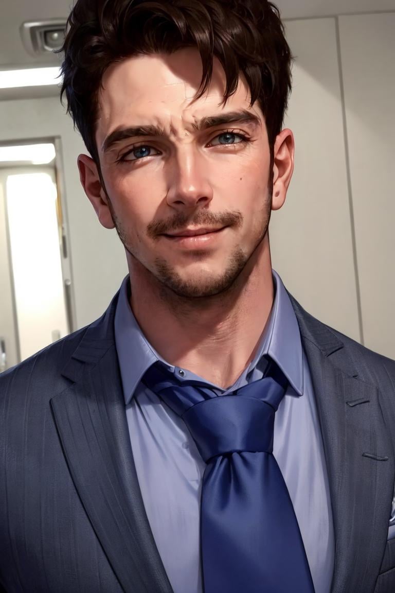 (masterpiece, best quality:1.2), smirk, medium hair, stubble, (depth of field:1.1), photo of person, medium shot, dress shirt, suit, tie, portrait, masterpiece, highness, perfect face, perfect picture, detailed eyes ,sharp focus, at the office, mattrh<lora:EMS-90387-EMS:0.950000>