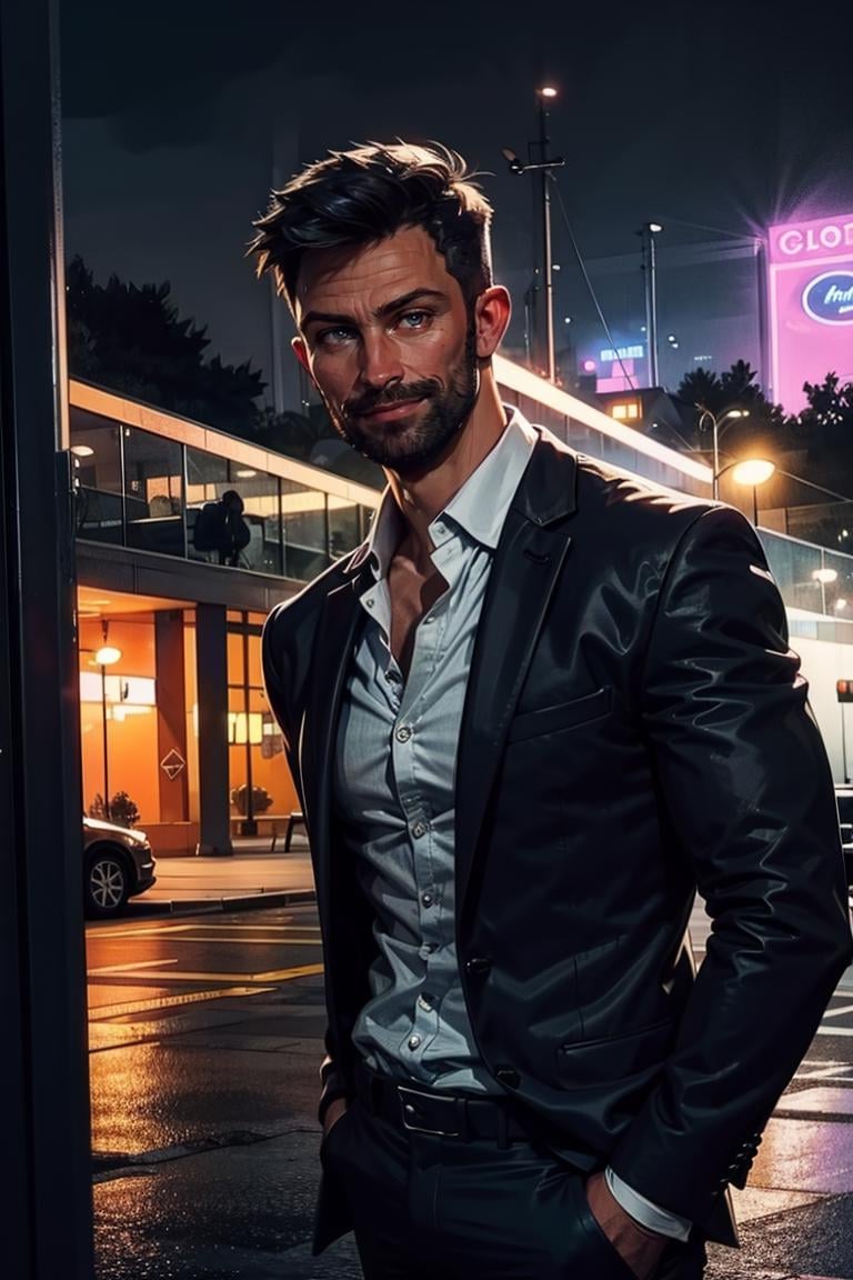 photo of person, man, smirk, (muscular:1.1), parking lot, dress shirt, pants, suit, work clothes, looking to viewer, cinematic lighting, detailed face, detailed eyes, masterpiece, high_res, perfect face<lora:EMS-312600-EMS:0.940000>