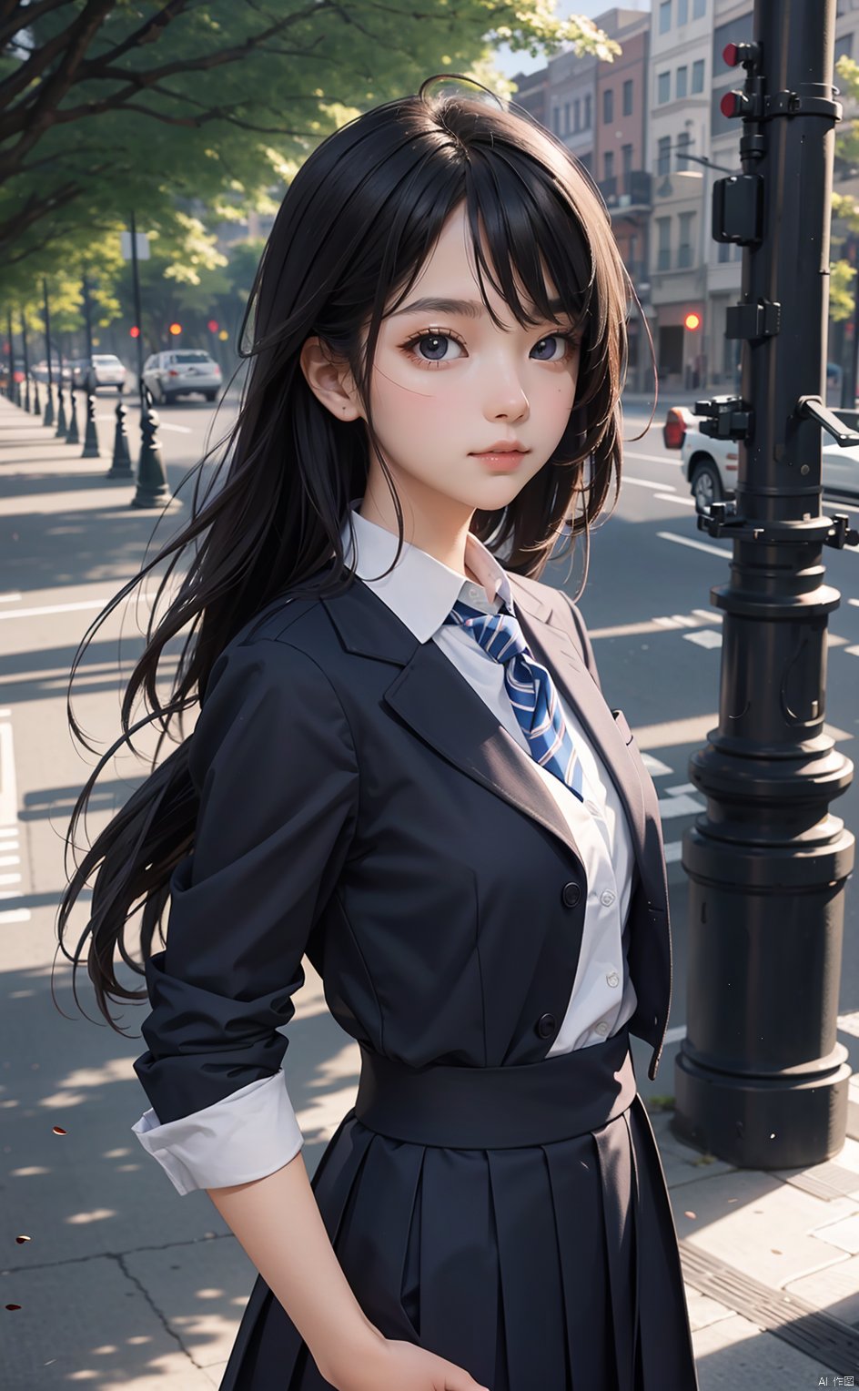 masterpiece,8k,best quality,1girl,solo,(depth of field),long hair,light,Volumetric Lighting,outdoors,school uniform