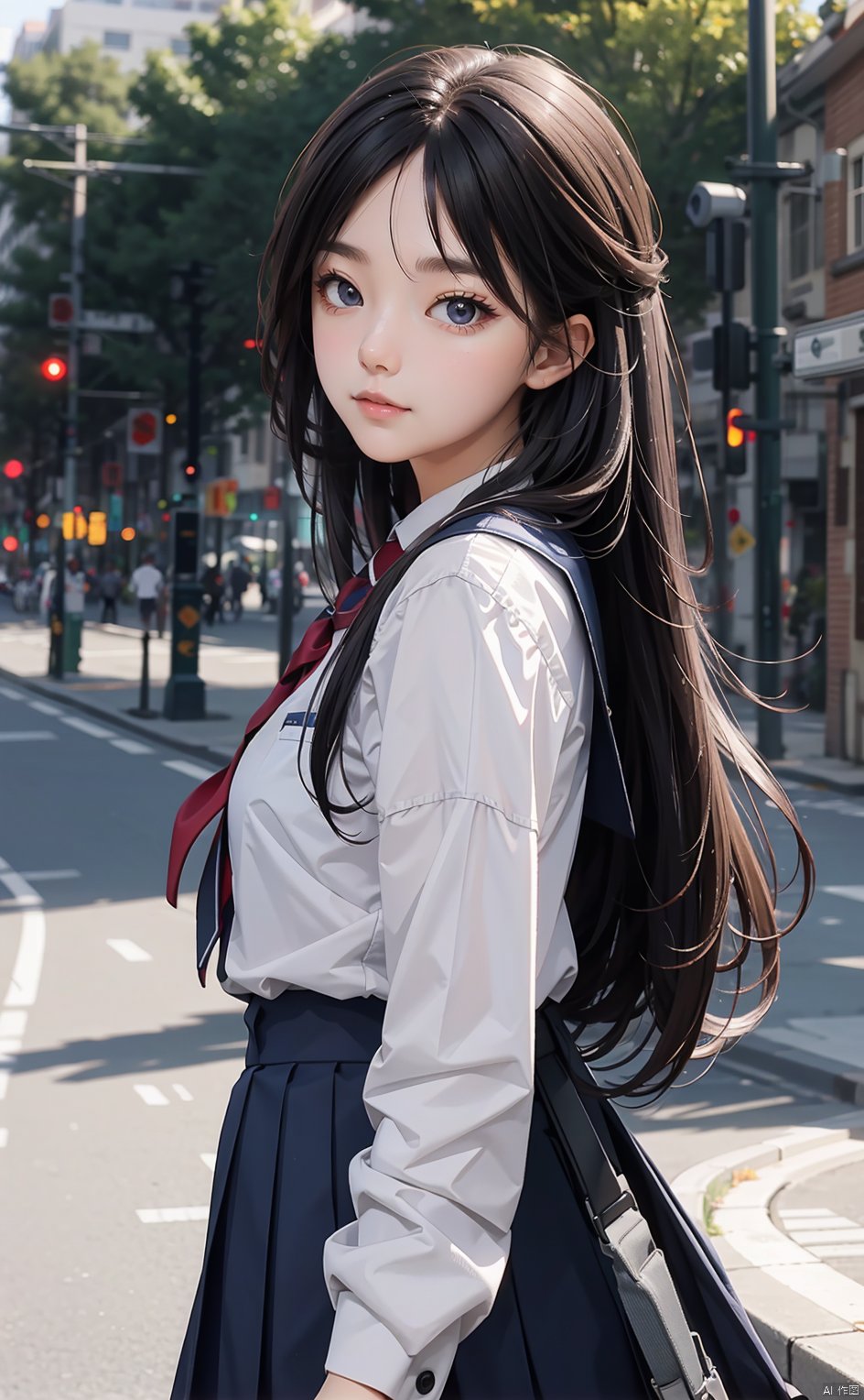 masterpiece,8k,best quality,1girl,solo,(depth of field),long hair,light,Volumetric Lighting,outdoors,school uniform