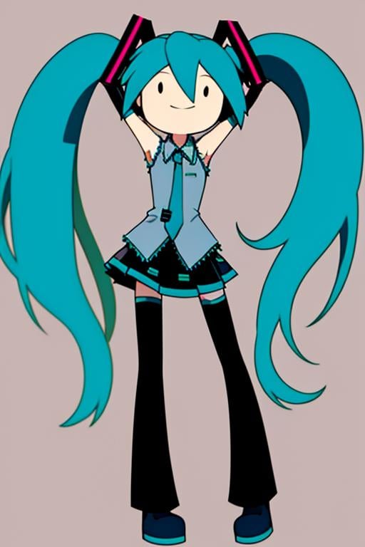 <lora:avt-10:1>, avt, hatsune miku, full body, skinny, detailed background, masterpiece, best quality