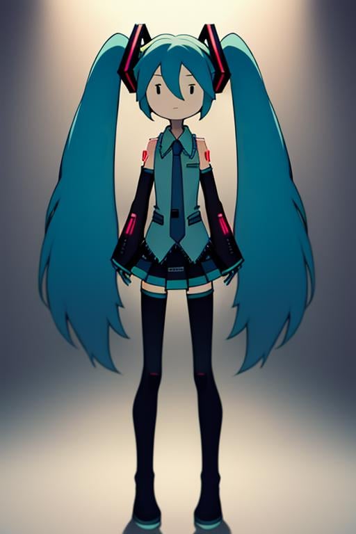 <lora:avt-10:1>, avt, hatsune miku, full body, skinny, detailed background, masterpiece, best quality