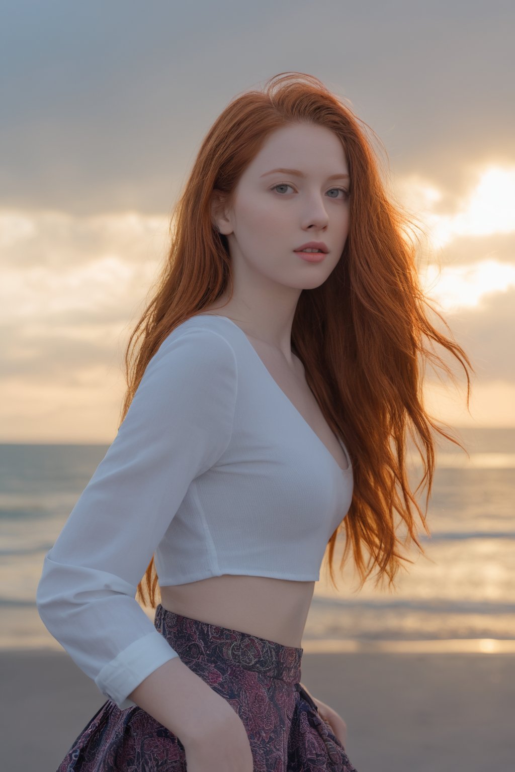  photorealistic,portrait of hubggirl, 
(ultra realistic,best quality),photorealistic,Extremely Realistic, in depth, cinematic light,

1girl,(long red hair:1.4),outdoors,(front:1.3),(standing:1.3),seaside,cloudy sky,High-low skirt,(cowboy_shot:1.2),navelwavy hair, 

perfect lighting, vibrant colors, intricate details, high detailed skin, pale skin, intricate background, realism,realistic,raw,analog,portrait,photorealistic, taken by Canon EOS,SIGMA Art Lens 35mm F1.4,ISO 200 Shutter Speed 2000,Vivid picture,