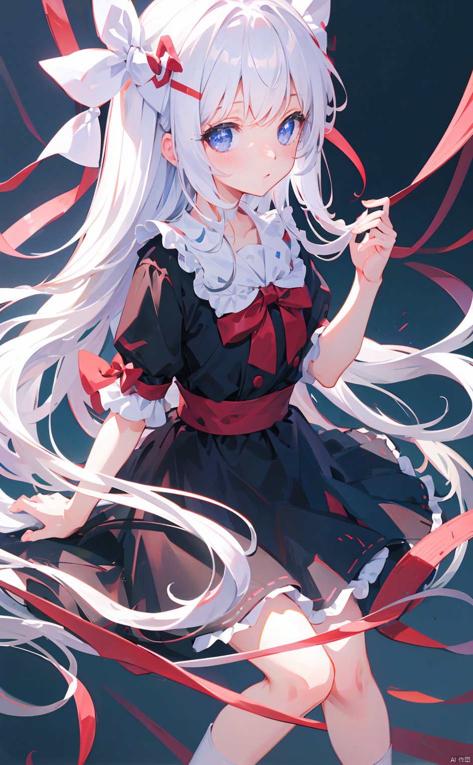 masterpiece,8k,best quality,loli,solo,white hair,((depth of field)),bowknot,long hair,light,