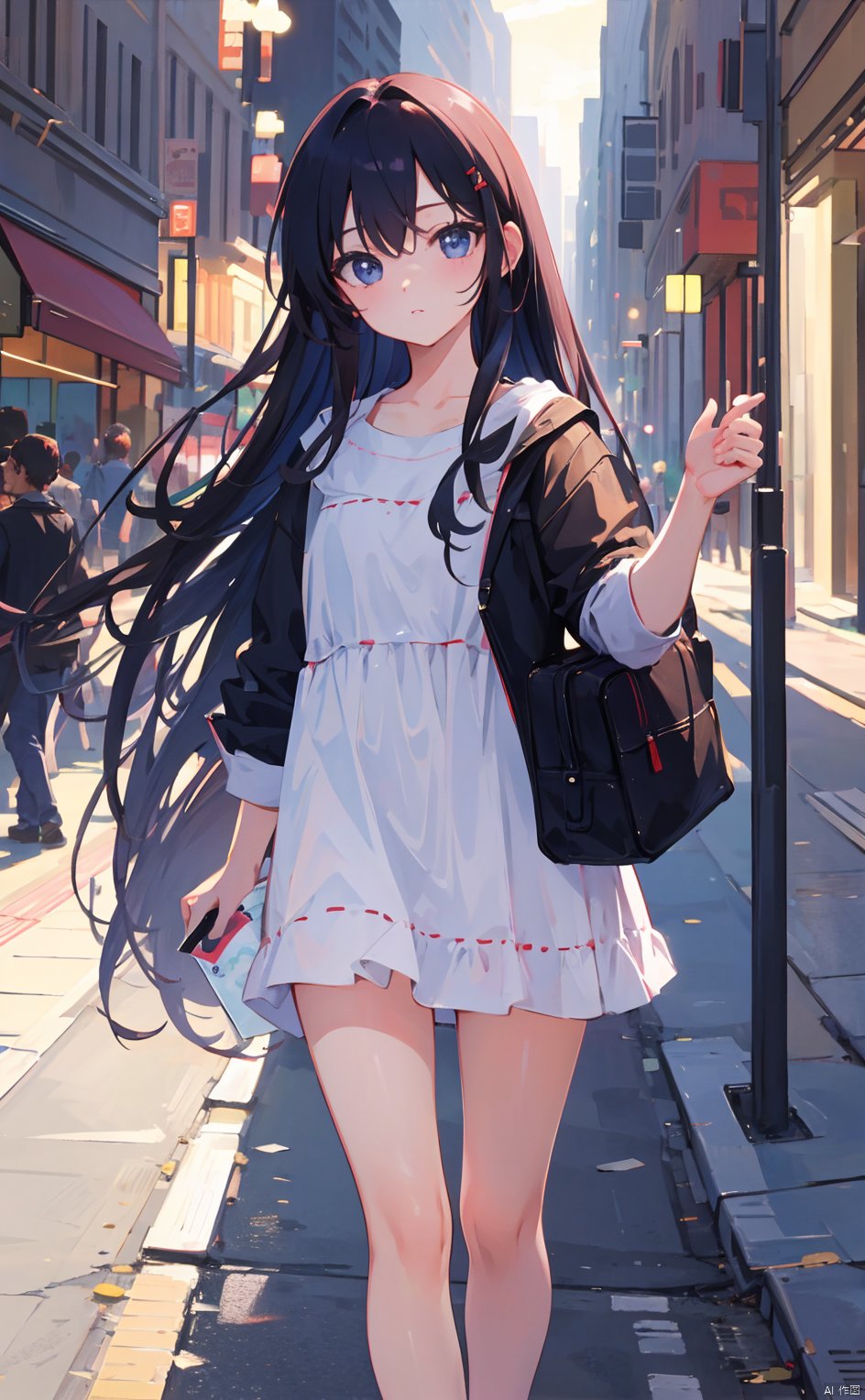 masterpiece,8k,best quality,loli,solo,((depth of field)),long hair,street,