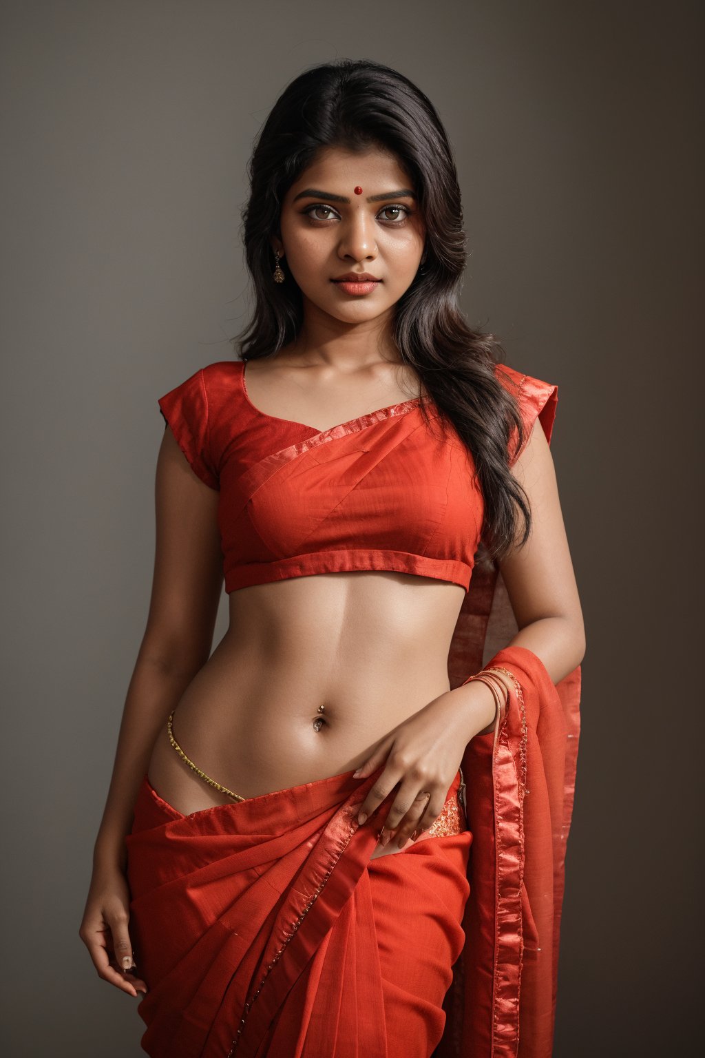 Raw photo of (18yo Kerala Beautiful young woman:1.1, (best quality, highres, ultra-detailed:1.2), This breathtaking photograph, shot on a Canon 1DX with a 50 mm f/2.8 lens, beautifully showcases the raw and authentic beauty of life. high resolution 8k image quality, vibrant colors, glowing dimond, glowing eyes, realistic Raw photo, realistic lighting, traditional Red saree,  exotic beauty, mesmerizing eyes, girl ,Thrissur,Mallu,Saree,25 years old mallu girl 