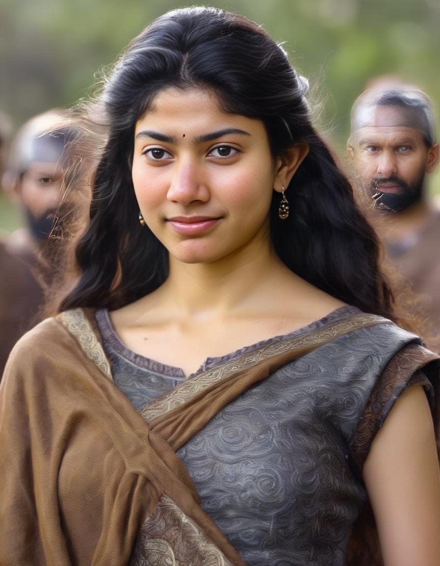 SaiPallavi,<lora:SaiPallaviSDXL:1>,photo of a gorgeous woman), (professional photography), (scenic background), ((as a viking warrior woman)), ((close-up)), masterpiece, best quality, (eye contact), (looking at the viewer), centred, (shot from front), blurred_background, proportional