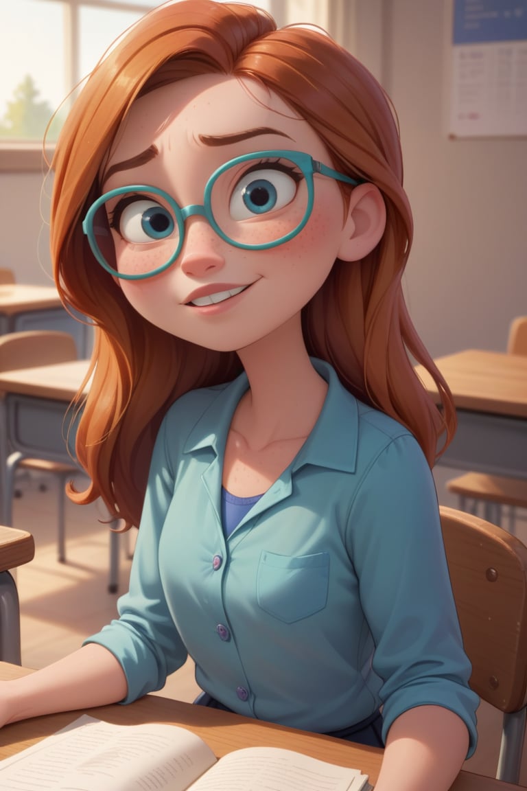 disney_pixar,ginger,female,glasses,nerdy female,freckles,school_girl, score_9, score_8_up, score_8
