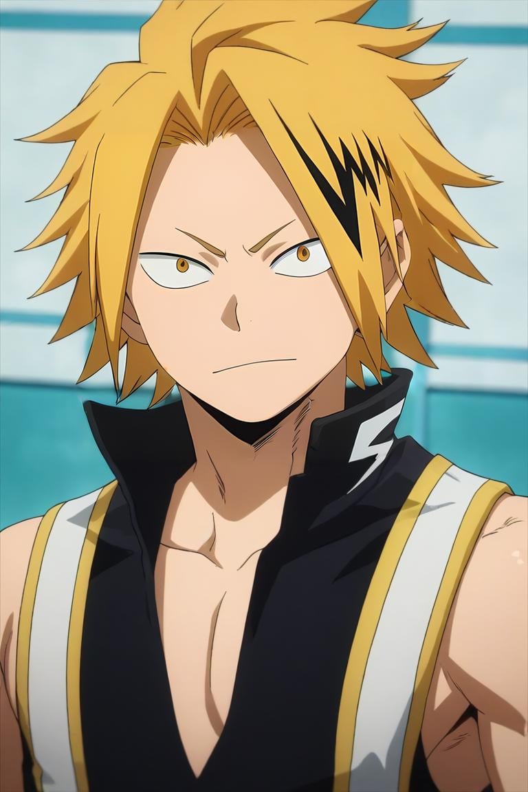 score_9, score_8_up, score_7_up, source_anime, (photorealistic:0.6), looking at viewer, upper body, depth of field, 1boy, solo, male focus, <lora:denki_kaminari_pony:1>, denki_kaminari, blonde hair, yellow eyes, multicolored hair, black hair, two-tone hair, streaked hair, short hair, spiked hair, , dieselpunk, , <lora:sdxl_lightning_8step_lora:1>