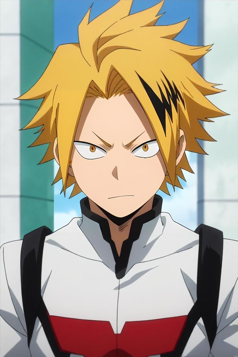 score_9, score_8_up, score_7_up, source_anime, anime screencap, anime coloring, , looking at viewer, , depth of field, 1boy, solo, male focus, <lora:denki_kaminari_pony:0.88>, denki_kaminari, blonde hair, yellow eyes, multicolored hair, black hair, two-tone hair, streaked hair, short hair, spiked hair, , science fiction superhero, Arms extended forward, showing a willingness to give or receive, <lora:sdxl_lightning_8step_lora:1>