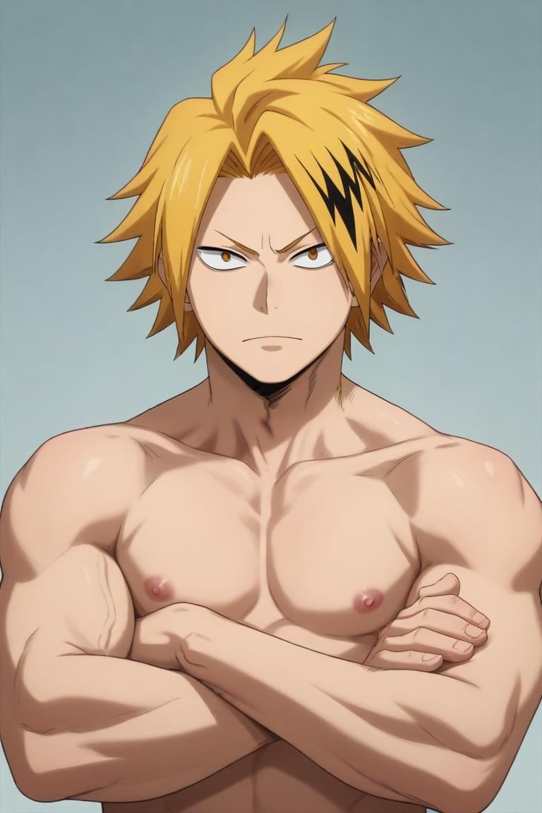 score_9, score_8_up, score_7_up, source_anime, (photorealistic:0.6), looking at viewer, , , 1boy, solo, male focus, <lora:denki_kaminari_pony:0.78>, denki_kaminari, , , Xanadu: A magical kingdom ruled by a wise and benevolent queen, Arms crossed, displaying assertiveness, <lora:sdxl_lightning_8step_lora:1>