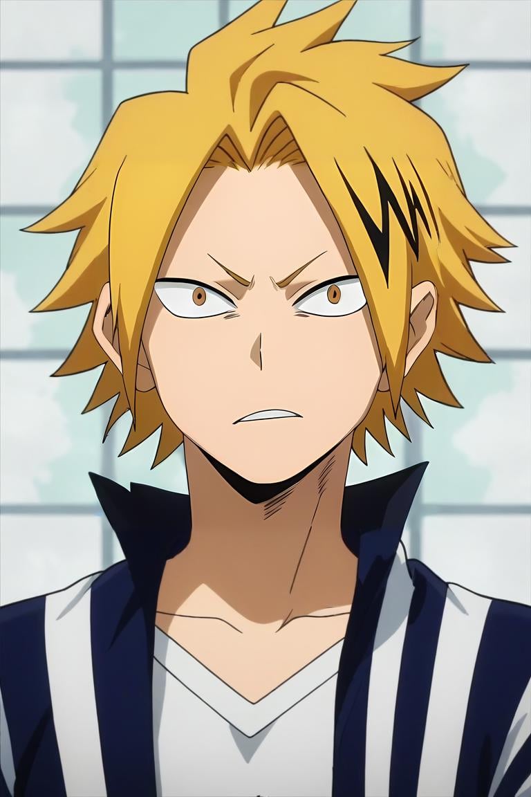 score_9, score_8_up, score_7_up, source_anime, anime screencap, , official style, looking at viewer, upper body, depth of field, 1boy, solo, male focus, <lora:denki_kaminari_pony:0.94>, denki_kaminari, , , prison, , <lora:sdxl_lightning_8step_lora:1>