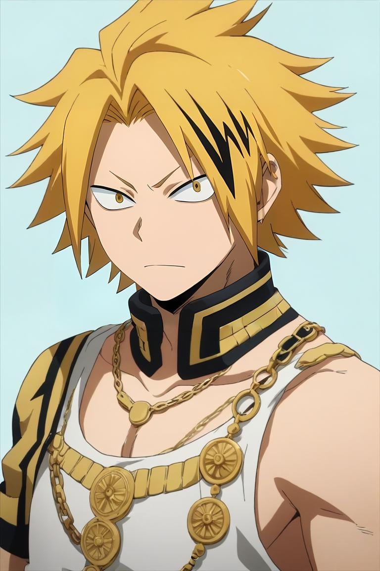 score_9, score_8_up, score_7_up, source_anime, semi-realistic, looking at viewer, upper body, , 1boy, solo, male focus, <lora:denki_kaminari_pony:0.88>, denki_kaminari, blonde hair, yellow eyes, multicolored hair, black hair, two-tone hair, streaked hair, short hair, spiked hair, , ancient rome, , <lora:sdxl_lightning_8step_lora:1>