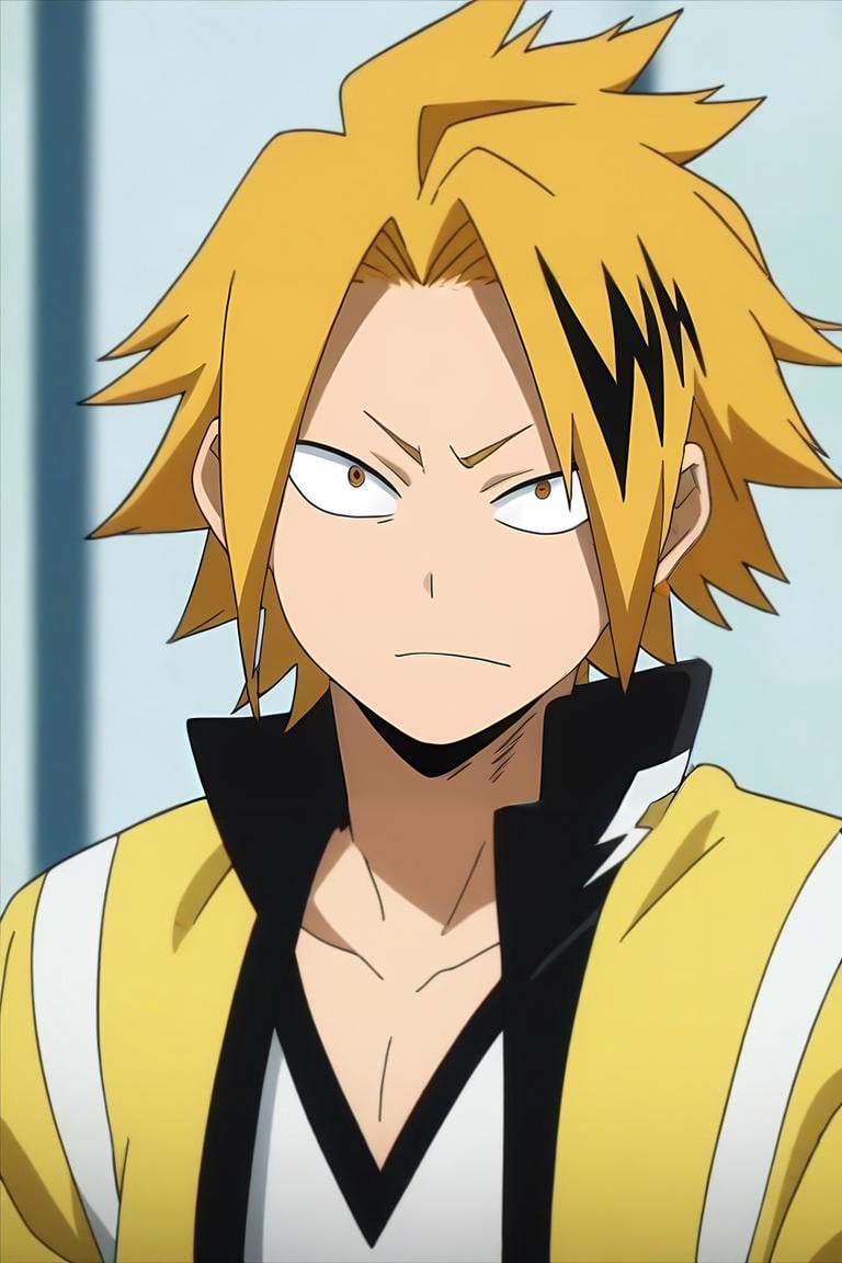 score_9, score_8_up, score_7_up, source_anime, anime screencap, , , looking at viewer, upper body, depth of field, 1boy, solo, male focus, <lora:denki_kaminari_pony:0.78>, denki_kaminari, , , , , <lora:sdxl_lightning_8step_lora:1>