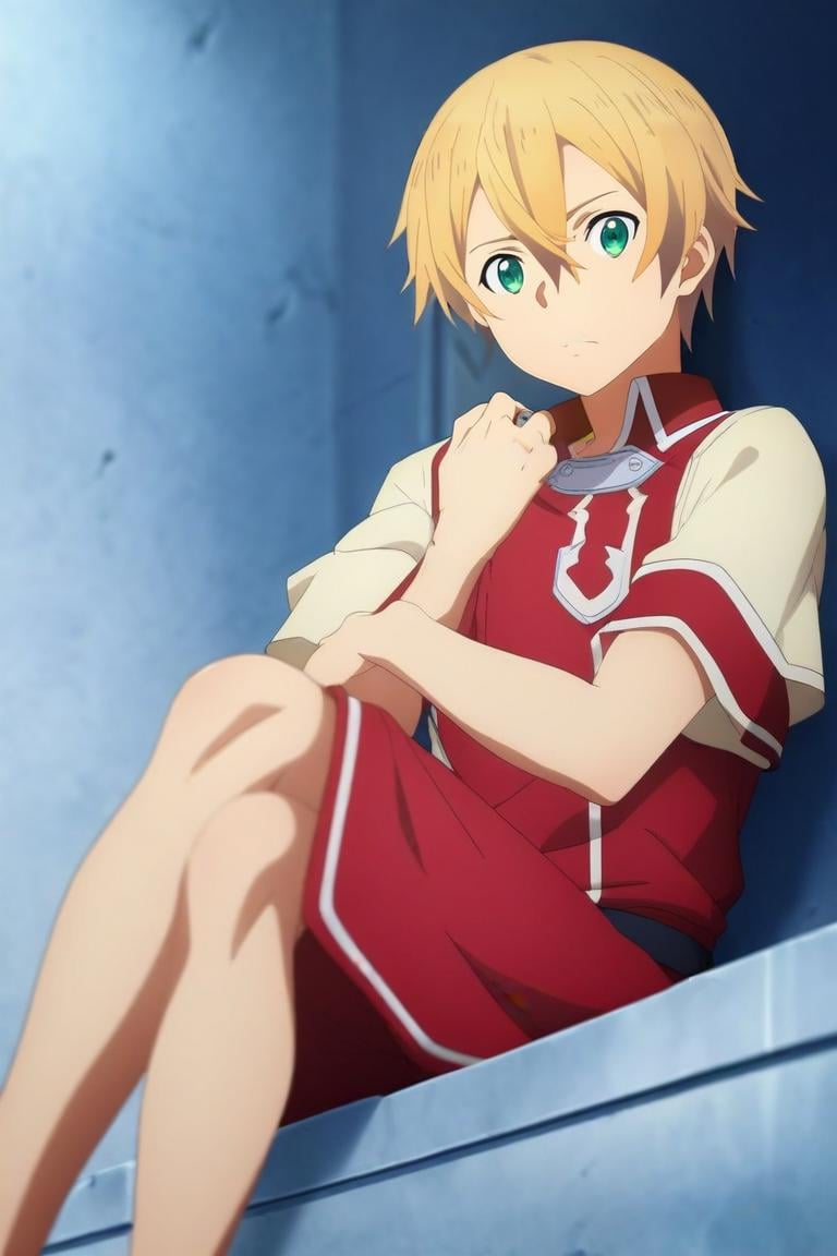 score_9, score_8_up, score_7_up, source_anime, semi-realistic, looking at viewer, , depth of field, 1boy, solo, male focus, <lora:eugeo_sao_pony:0.88>, eugeo_sao, blonde hair, green eyes, hair between eyes, short hair, , arena, Sitting with legs crossed and hands on lap, appearing composed and attentive, <lora:sdxl_lightning_8step_lora:1>