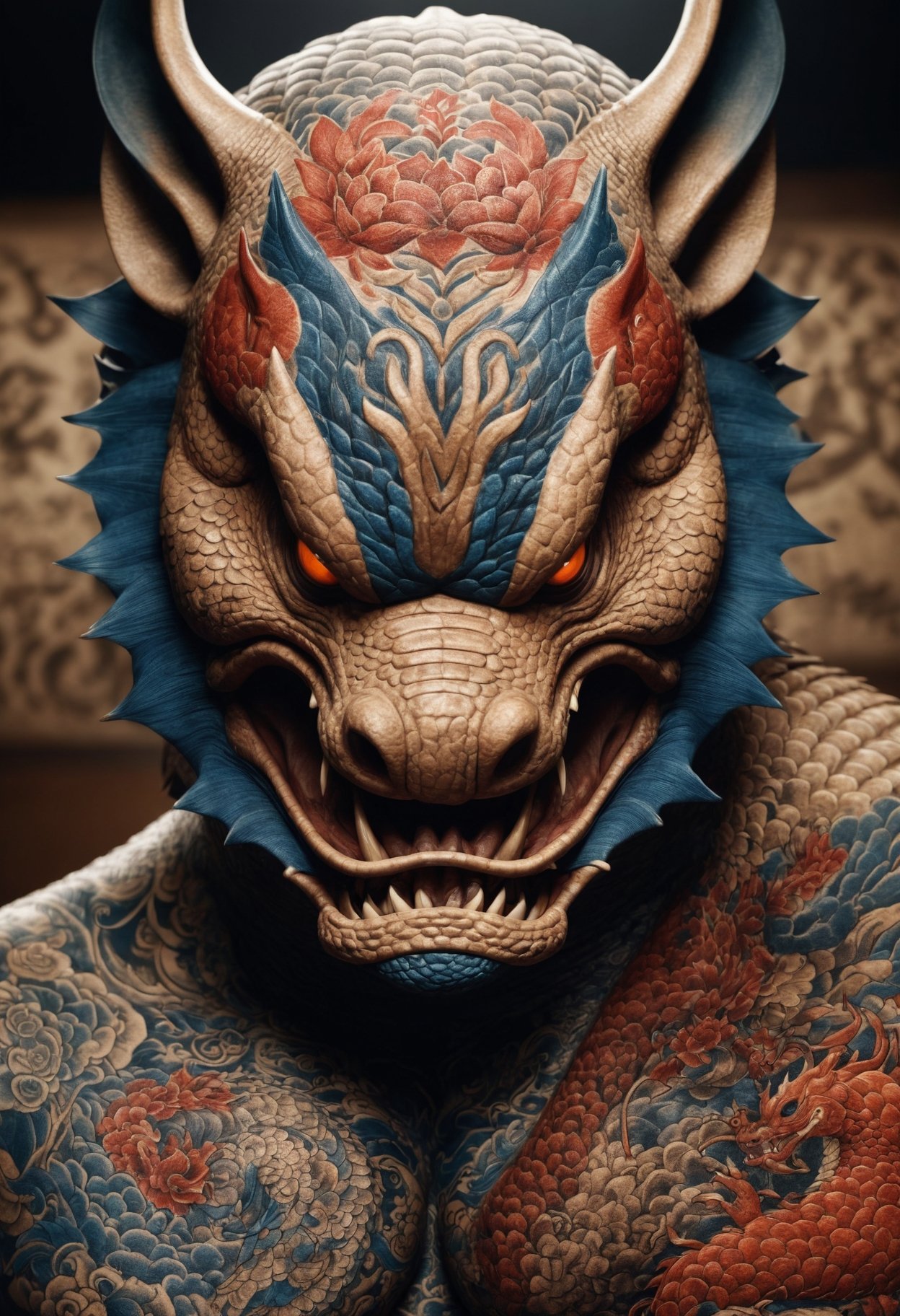 (masterpiece, best quality,detailed light),   DonMH4ny4XL, armadillo, tattoos with hannya and dragon  (highres, 4k, 8k, intricate detail, cinematic lighting, amazing quality, amazing shading, soft lighting, Detailed Illustration, wallpaper)   <lora:myLoraXL_test\DonMH4ny4XL-000008:0.8>,