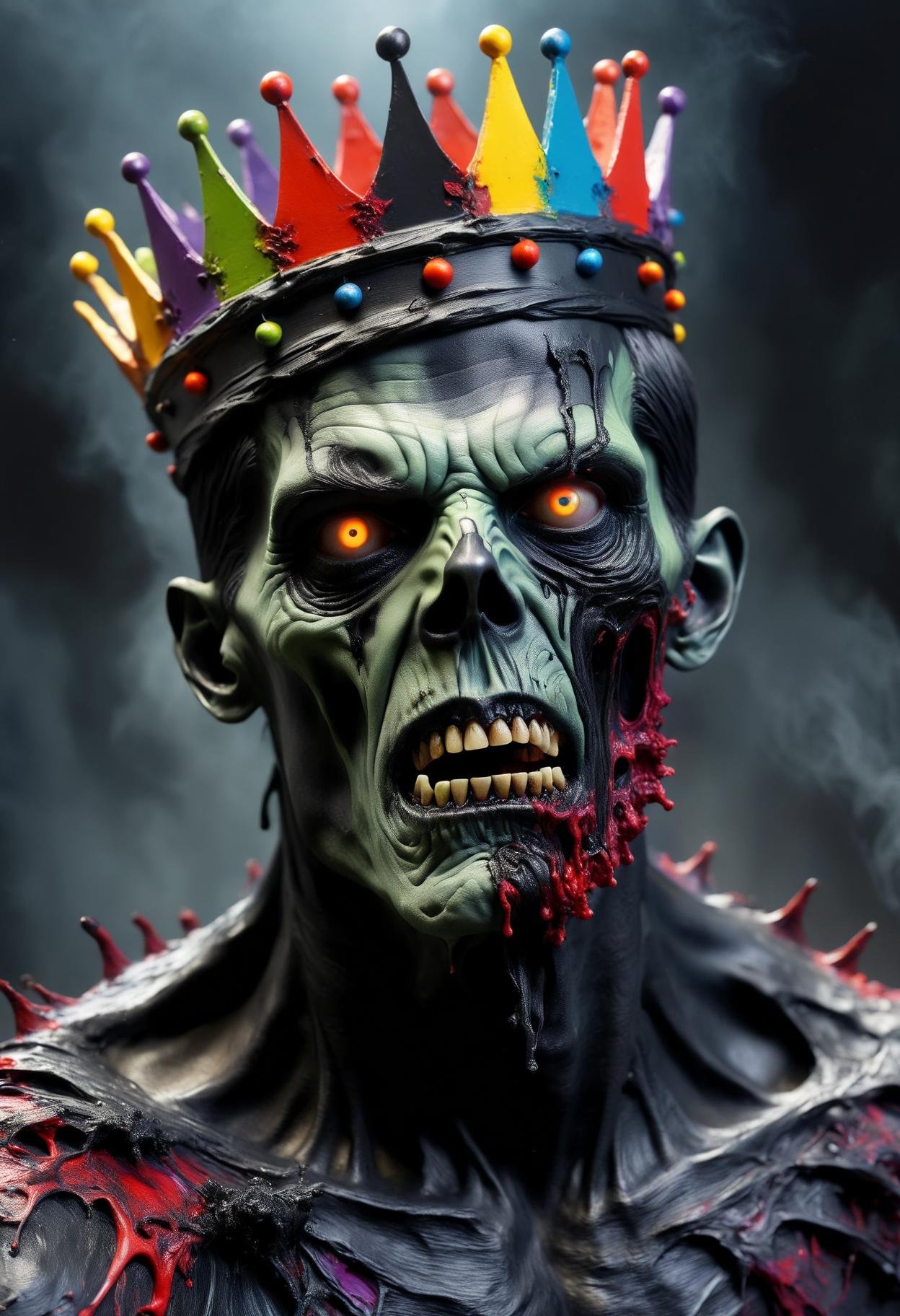 DonMP41n717Bl4ckXL  male peter's zombie, warlock,, crown, vibrant colours, black paint <lora:DonMP41n717Bl4ckXL-000008:1>