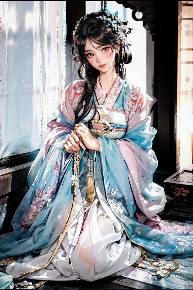  1girl, lying, bdsm, full body, perfect high detailed face, high detailed eyes, blushing, hanfu