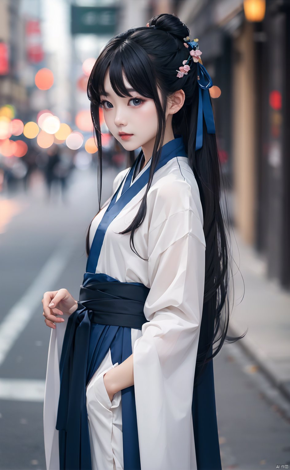 masterpiece,8k,best quality,(1girl),solo,kawaii,((depth of field)),bowknot,long hair,hanfu,