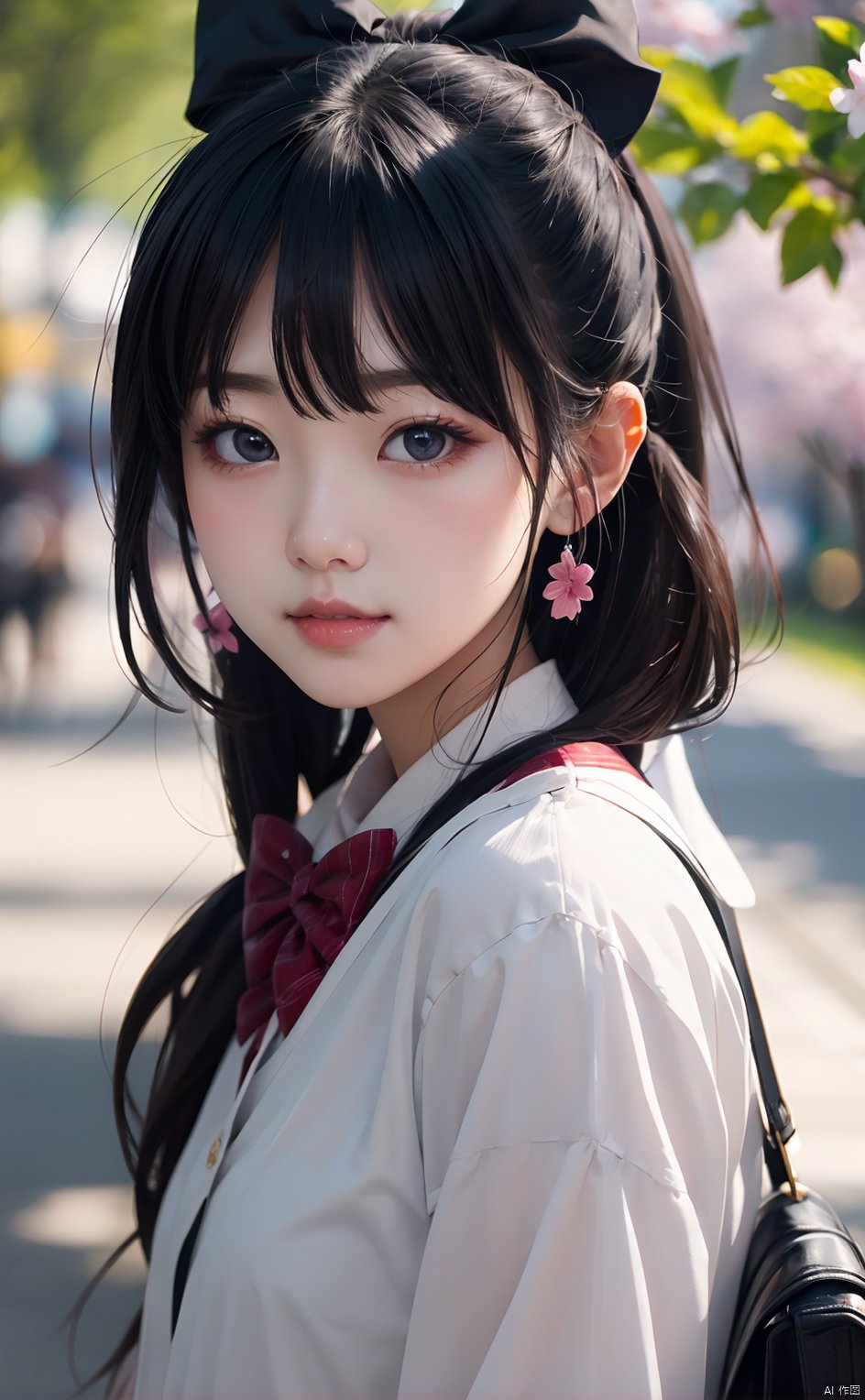 masterpiece,8k,best quality,(1girl),solo,kawaii,((depth of field)),bowknot,sakura